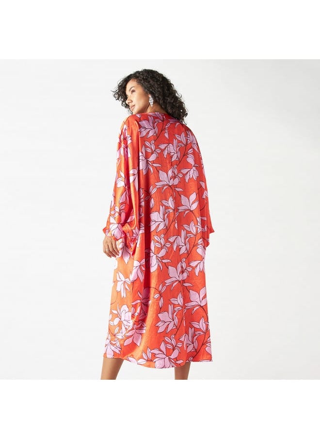 Iconic Iconic All-Over Floral Print Kaftan Dress with Long Sleeves  - Image 3