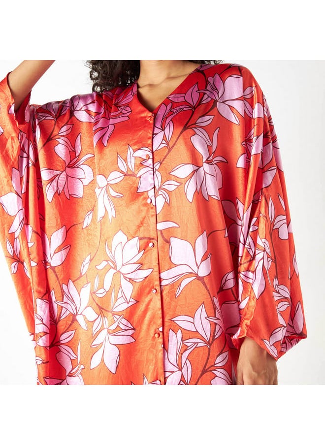 Iconic Iconic All-Over Floral Print Kaftan Dress with Long Sleeves  - Image 4