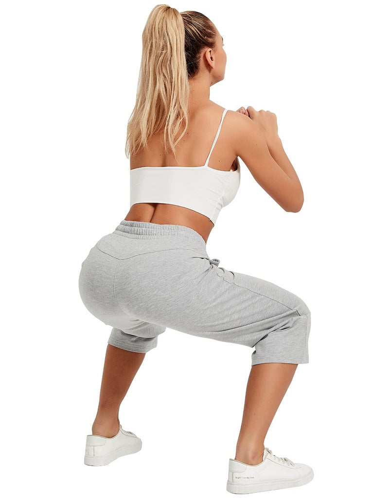 SPECIALMAGIC Women Capri Pants Cotton Yoga Wide Leg Pajama Pants Capris Sweatpants Sports Light Grey 3X-Large - Image 4