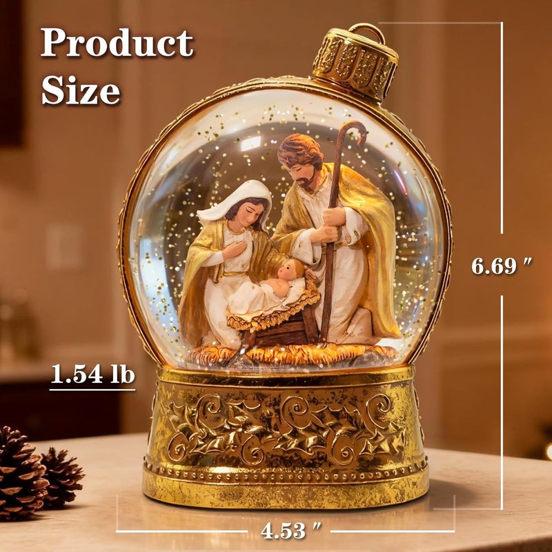 SUNFACE Christmas Snow Globes, 6.7" Nativity Glitter Water Lantern with Song, 6H Timer Battery & USB Powered Music Box for Christmas Decorations Indoor - Image 5