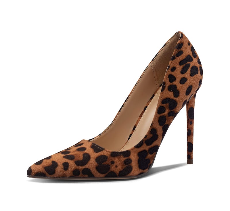 Carcuume Women's Pumps Slip On High Heels with Pointed Toe 4.1 Inch Stiletto Bridal Party Dress Heels for Casual,Leopard Su,9,S1 - Image 4