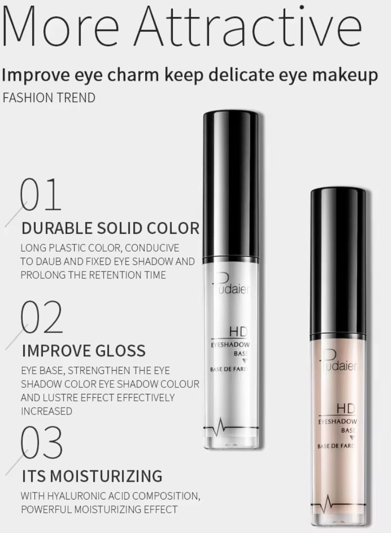 pudaier HD Eyeshadow Makeup Eye Primer Eye Base Cream Long Lasting Eyelid Primer Waterproof Liquid Eyeshadow Base Primer Eye Makeup Durable Moisturizing Primer Concealer White 01 - Image 5