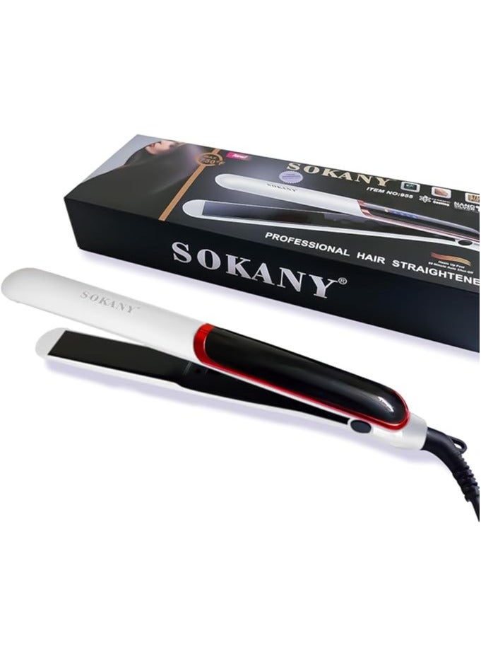 Sokany 955 Hair Straightener with Antibacterial Nano Silver Ceramic Coated Plates, Temperature Control, Instant Heat-Up, and Shut-Off Protection for Keratin Treatment, White - Image 1