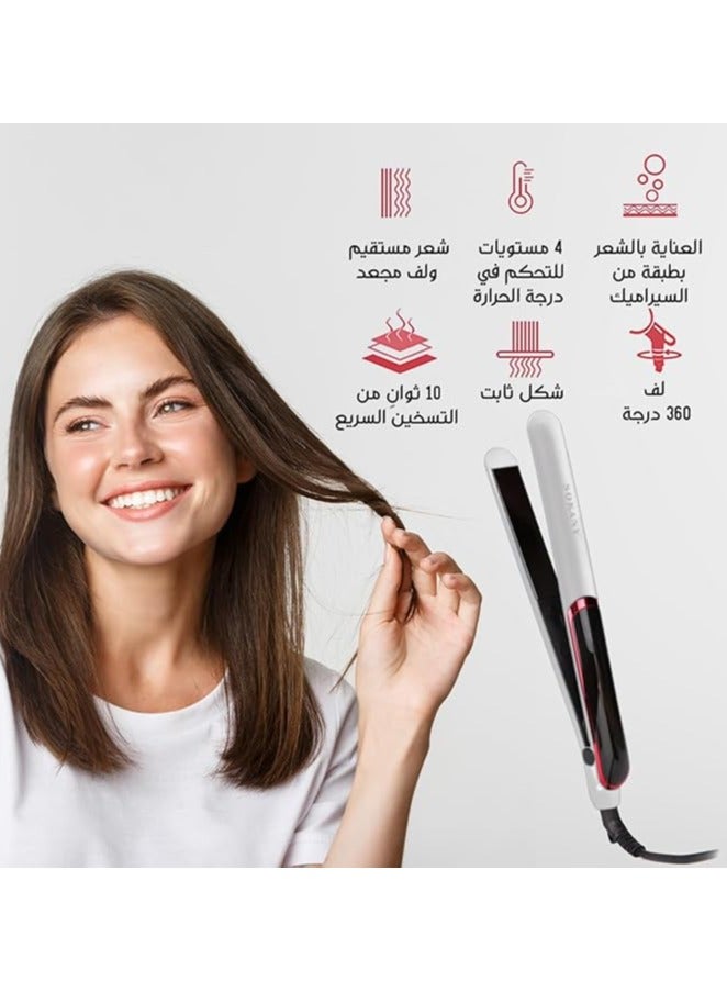 Sokany 955 Hair Straightener with Antibacterial Nano Silver Ceramic Coated Plates, Temperature Control, Instant Heat-Up, and Shut-Off Protection for Keratin Treatment, White - Image 2