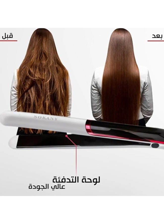 Sokany 955 Hair Straightener with Antibacterial Nano Silver Ceramic Coated Plates, Temperature Control, Instant Heat-Up, and Shut-Off Protection for Keratin Treatment, White - Image 3
