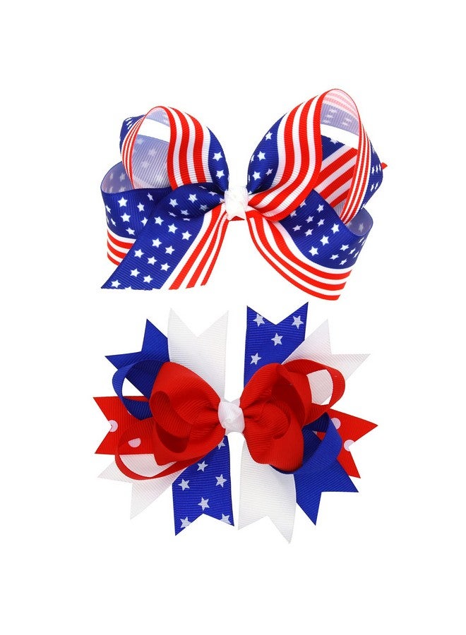 melyde American Flag Hair Bow Clips For Girls2 Pack Patriotic Independence Day Alligator Hair Pins Flower Hair Accessories For Fourth Of July - Image 1
