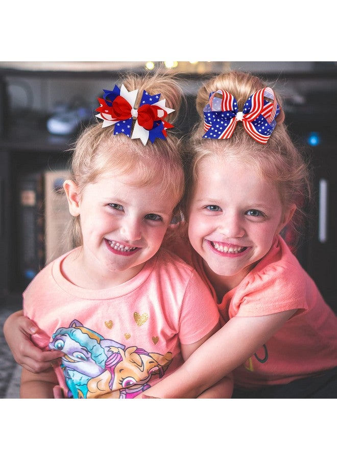 melyde American Flag Hair Bow Clips For Girls2 Pack Patriotic Independence Day Alligator Hair Pins Flower Hair Accessories For Fourth Of July - Image 3
