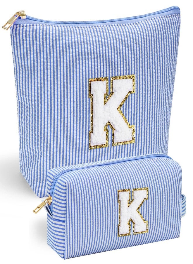 YOOLIFE Initial Makeup Bag Christmas Gifts for Girls Grandkids - Birthday Gifts for 3 4 5 6 7 8 9 10 11 12 13 Year Old Girl Stocking Stuffers for Girls Teen Daughter Kids Travel Makeup Bag Blue K - Image 1