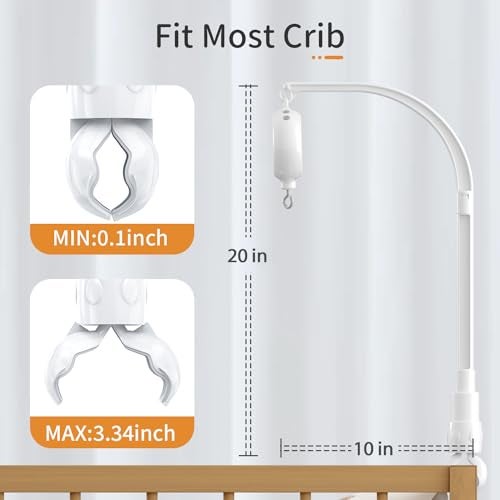 FEISIKE Baby Crib Mobile Arm with Music Box Spin Motor,23 Inch,Volume Control,3 Modes(Turn & Music,Turn Only, Music Only),Nursery Decor Hanger,Holder for DIY Clamp Mobile,35 Lullabies,30 Min Auto-Off - Image 2