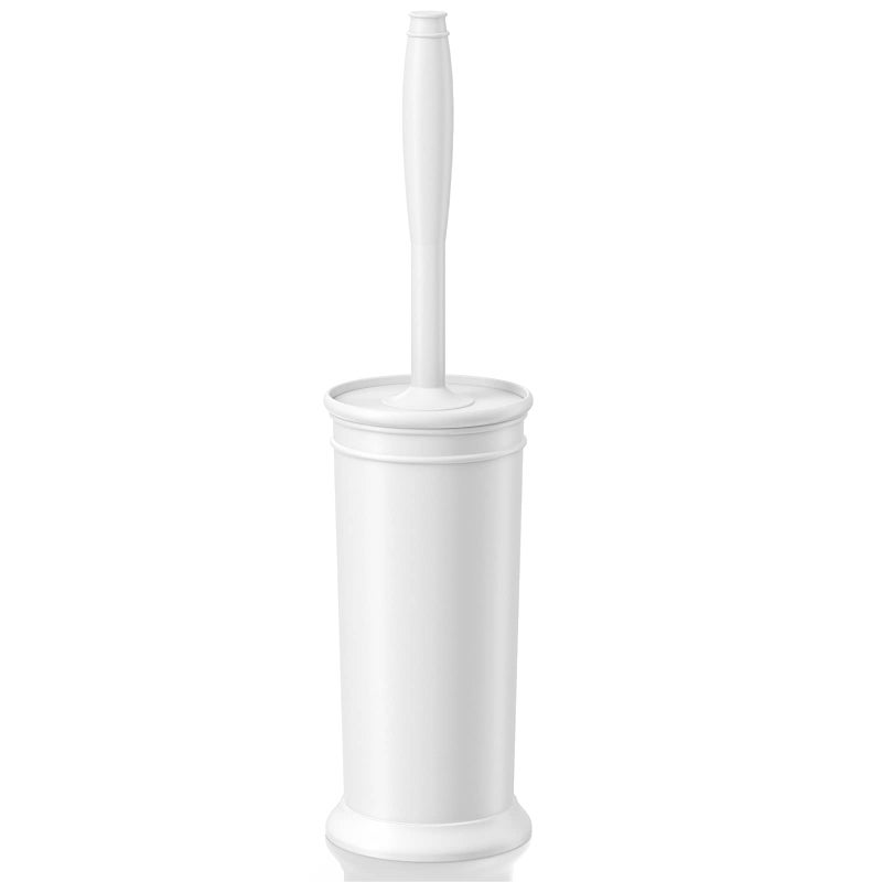 UPTRONIC Toilet Brush, Toilet Bowl Brush with Extra Long Handle Durable Bristles Toilet Scrubber and Covered Holder for Toilet Brush Set for Bathroom Cleaning (White, 1 Set) - Image 1