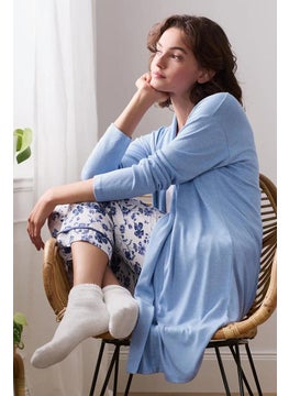 Tchibo Women Regular Fit Plain Long Sleeve Open Front Cardigan, Blue  - Image 1