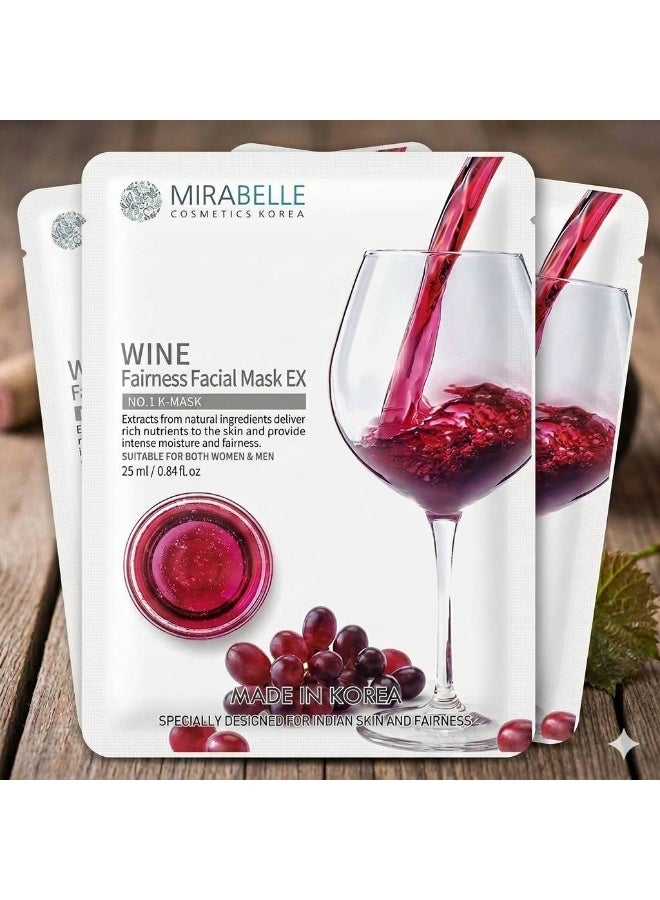 Mirabelle Wine Fairness Sheet Facial Mask for Wrinkles - 25ml (Pack of 3) - Image 1