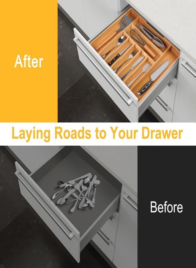 oridom Large Premium Bamboo Silverware Organizer - Expandable Drawer Organizer & Utensil Organizer - 17"x19.7" Cutlery Tray with Dividers for Kitchen Utensils and Flatware (7-9 Slots) (Natural) - Image 3