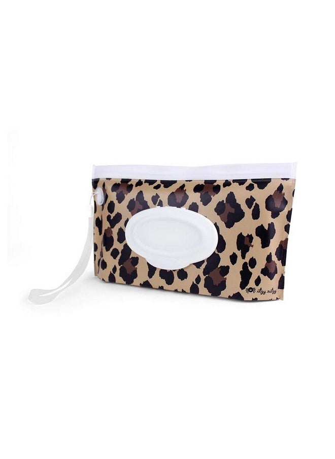 Itzy Ritzy Itzy Ritzy Travel Wipes Case - Reusable Wipe Pouch - Take & Travel Pouch Holds Up To 30 Wet Wipes, Includes Silicone Wristlet Strap, Leopard  - Image 1