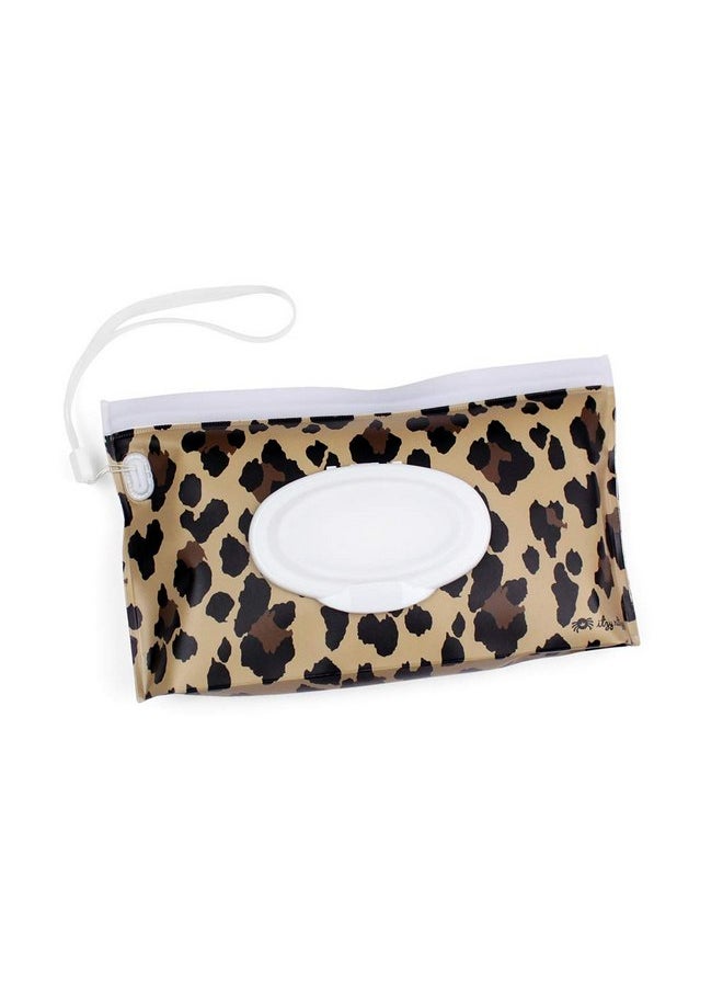 Itzy Ritzy Itzy Ritzy Travel Wipes Case - Reusable Wipe Pouch - Take & Travel Pouch Holds Up To 30 Wet Wipes, Includes Silicone Wristlet Strap, Leopard  - Image 4