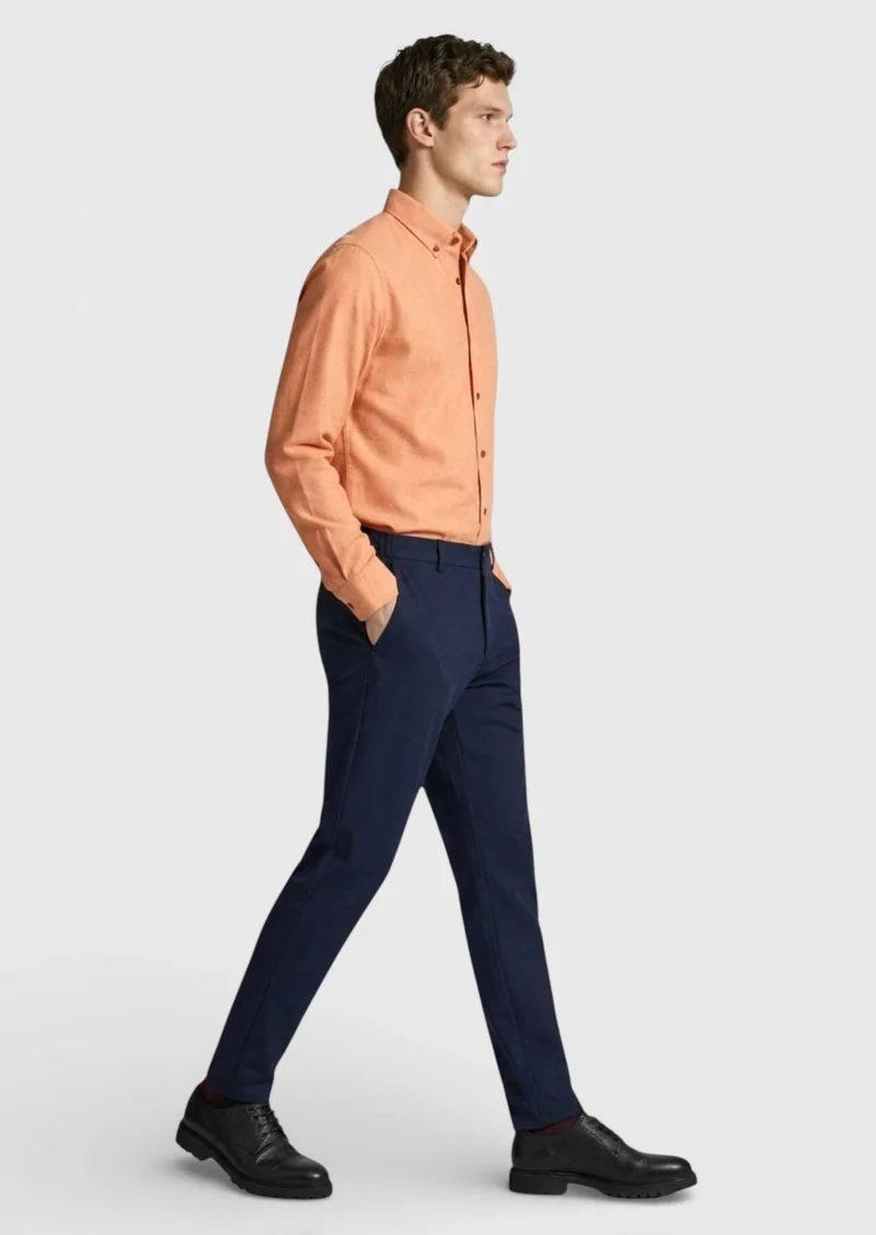 RAMSEY Salmon Plain Regular Fit Long Weaving Casual 100% Cotton Shirt