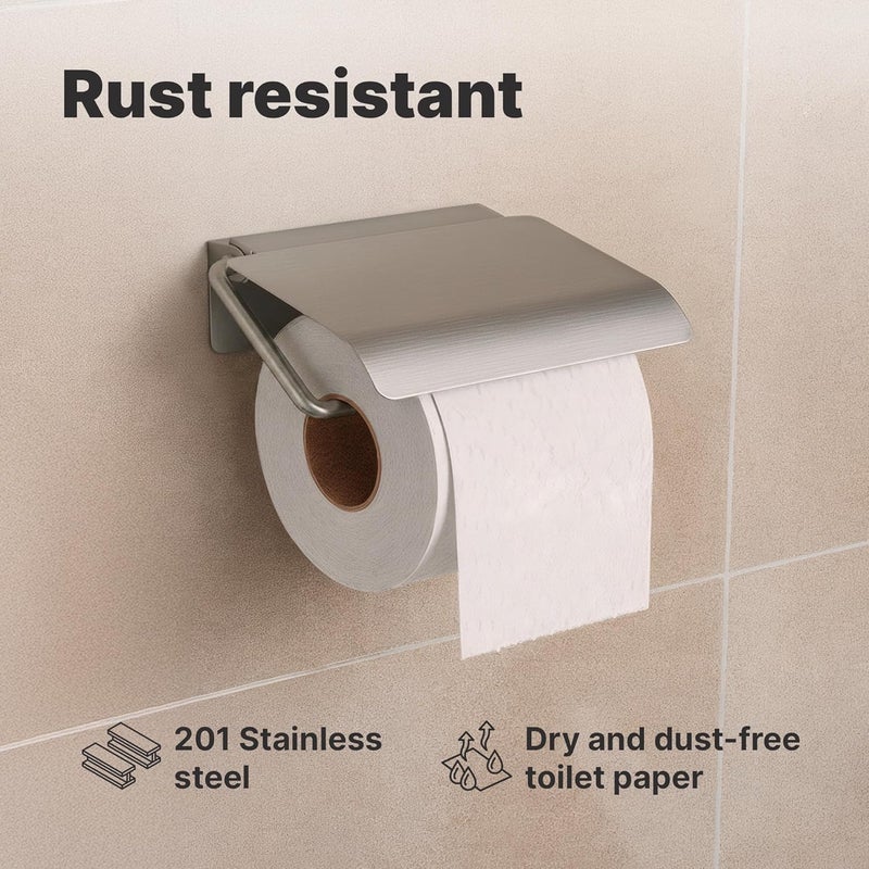 Minismus toilet roll holder with cover, keeps the roll dry and clean, holder including strong adhesive for mounting without drilling and wall screws for secure attachment (silver) - Image 4