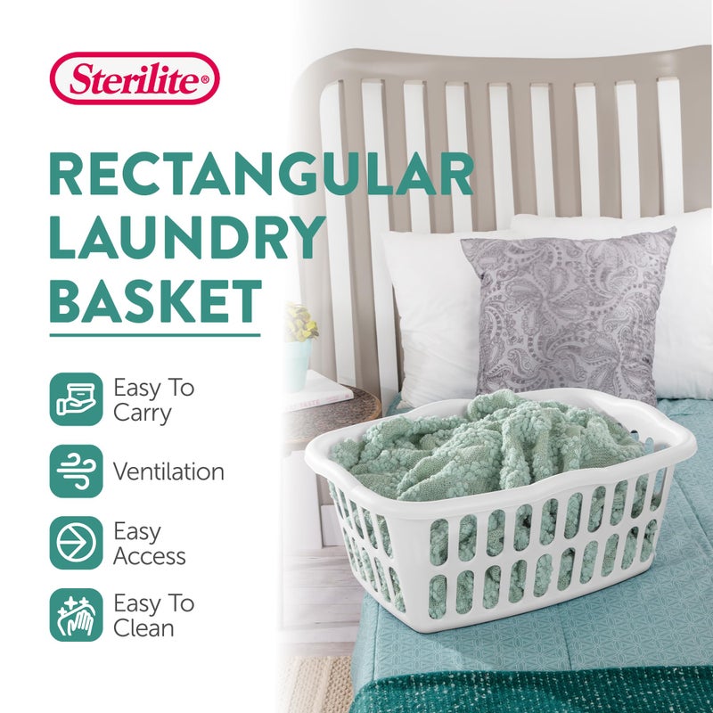 Sterilite 12-Pack Rectangular Laundry Basket, Plastic Clothes Hamper, 1.5 Bushel, White - Dirty Clothing Storage Organizer with Handles for Bedroom, Bathroom, and Closet - Image 3