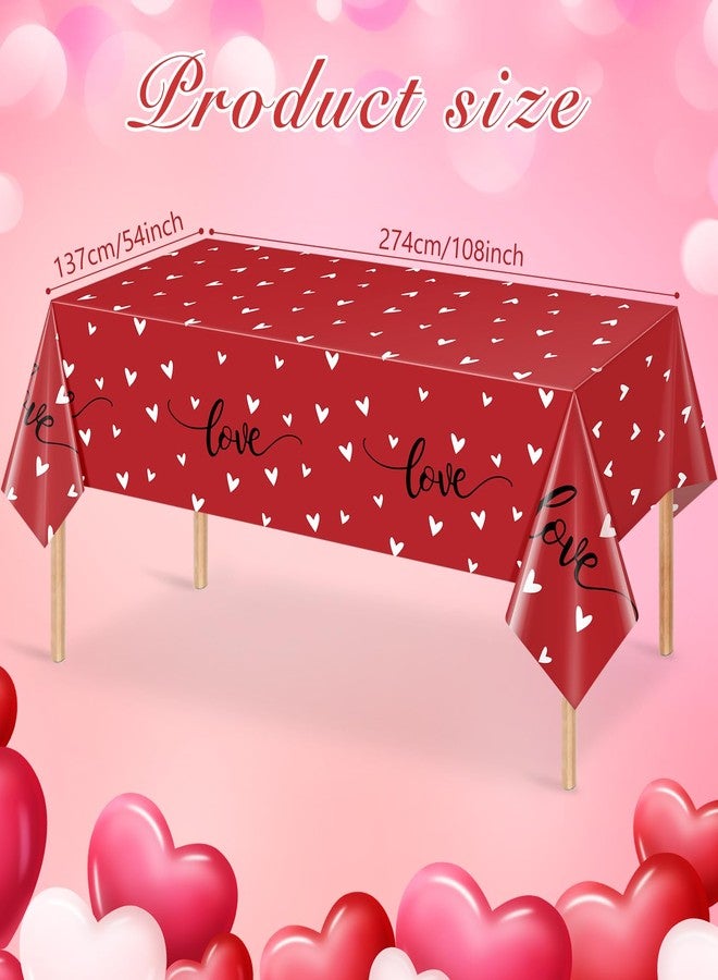 Jectivs 3Pack Valentine's Party Decorations,Disposable Red Love Hearts Tablecloths Rectangular Plastic Table Cover for Birthday Anniversary Engagement Weeding Valentine's Party Supplies, 54x108 Inch - Image 2