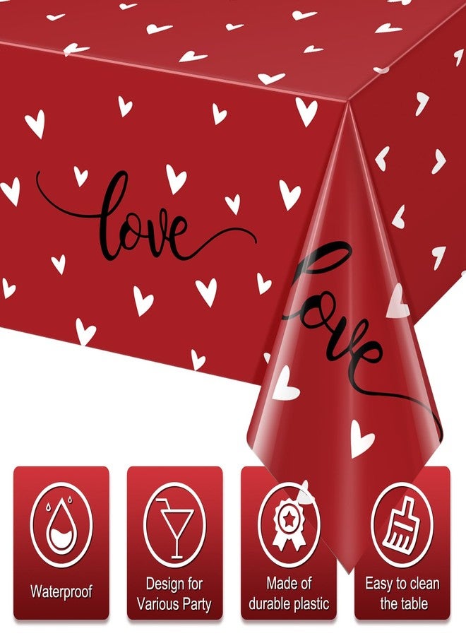 Jectivs 3Pack Valentine's Party Decorations,Disposable Red Love Hearts Tablecloths Rectangular Plastic Table Cover for Birthday Anniversary Engagement Weeding Valentine's Party Supplies, 54x108 Inch - Image 3