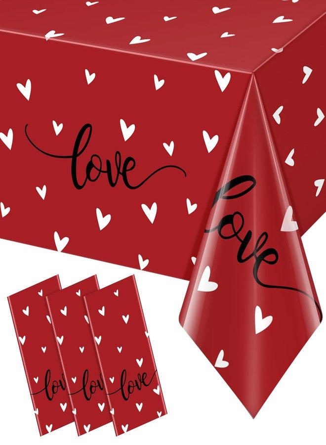 Jectivs 3Pack Valentine's Party Decorations,Disposable Red Love Hearts Tablecloths Rectangular Plastic Table Cover for Birthday Anniversary Engagement Weeding Valentine's Party Supplies, 54x108 Inch - Image 1