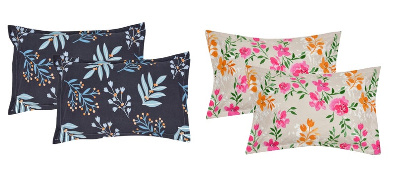 RRC Super Soft Brushed Microfiber Cotton Pillow Covers,Set of 4 Pieces Pillow Covers,17X27(Inches) 43X68(CM) Printed Pillow Covers,Flange on Edges Pillow Covers - Image 1