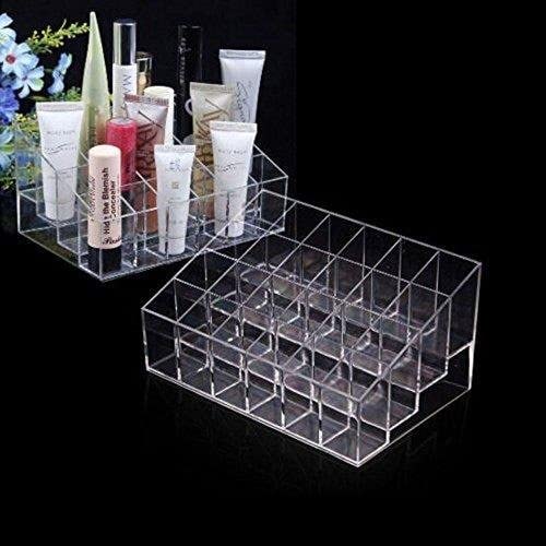 SKDBPM Plastic Cosmetic Shelf Stand Case Grid Squares Lipstick Holder Showcase Stand Cosmetic Organizer Makeup Storage Box (24 Grid 4X6) - Image 2