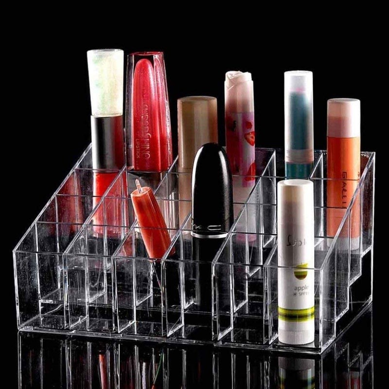 SKDBPM Plastic Cosmetic Shelf Stand Case Grid Squares Lipstick Holder Showcase Stand Cosmetic Organizer Makeup Storage Box (24 Grid 4X6) - Image 1