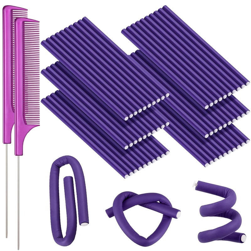 60 Pieces Flexible Curling Rods and Hair Curlers Rollers Set  Twist Rods for Long and Short Hair No Heat Required Purple 03 x 95 Inch