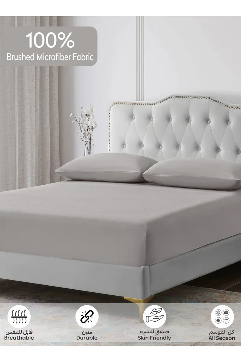 دوناتيلا Bedding Fitted Sheet - Fits 200x200 Cm For King Bed - 3 Pcs (1 Fitted Sheet and 2 Pillowcases) - 35 Cm Deep Pocket - Solid Bed Sheet