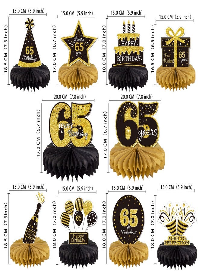Gexolenu 10PCS 65th Birthday Decorations Centerpieces for Table Decorations, Gold Black Happy 65th Birthday Honeycomb Table Topper Birthday Party Decoration for Men (Gold & Black, 65 Years) - Image 3