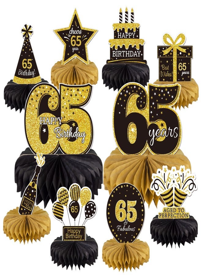 Gexolenu 10PCS 65th Birthday Decorations Centerpieces for Table Decorations, Gold Black Happy 65th Birthday Honeycomb Table Topper Birthday Party Decoration for Men (Gold & Black, 65 Years) - Image 2