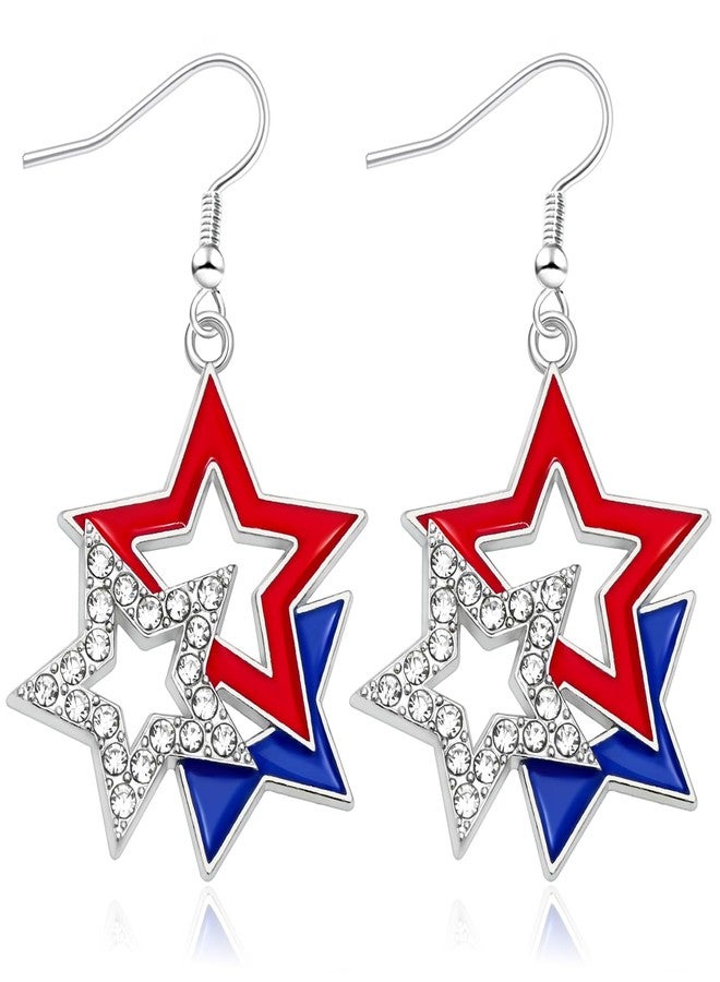 Nanafast Patriotic 4th of July Earrings for Women Red White Blue Patriotic Earrings American Flag Star Earring for Independence Day Gifts-Alloy Star - Image 1
