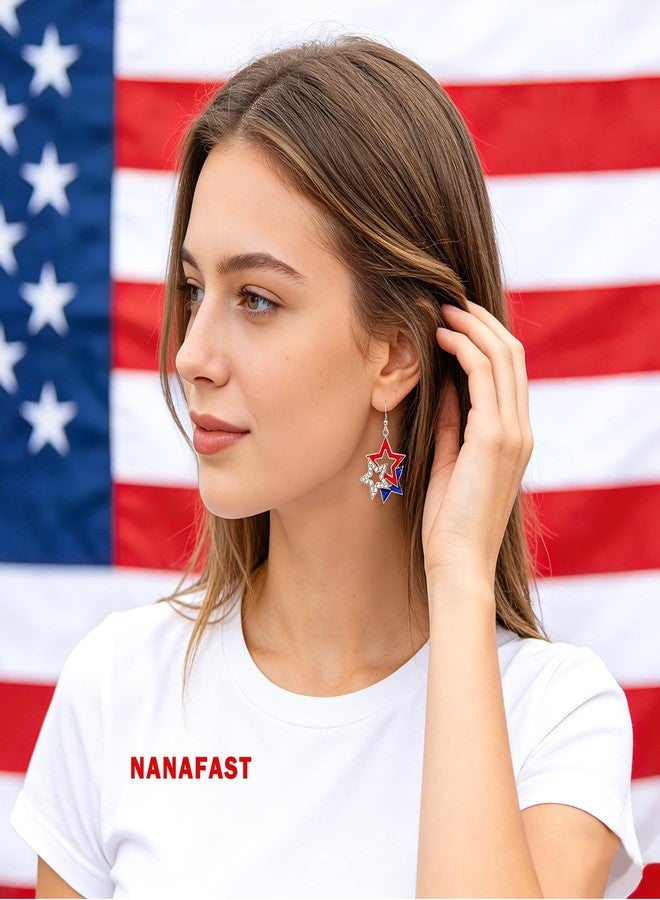 Nanafast Patriotic 4th of July Earrings for Women Red White Blue Patriotic Earrings American Flag Star Earring for Independence Day Gifts-Alloy Star - Image 3