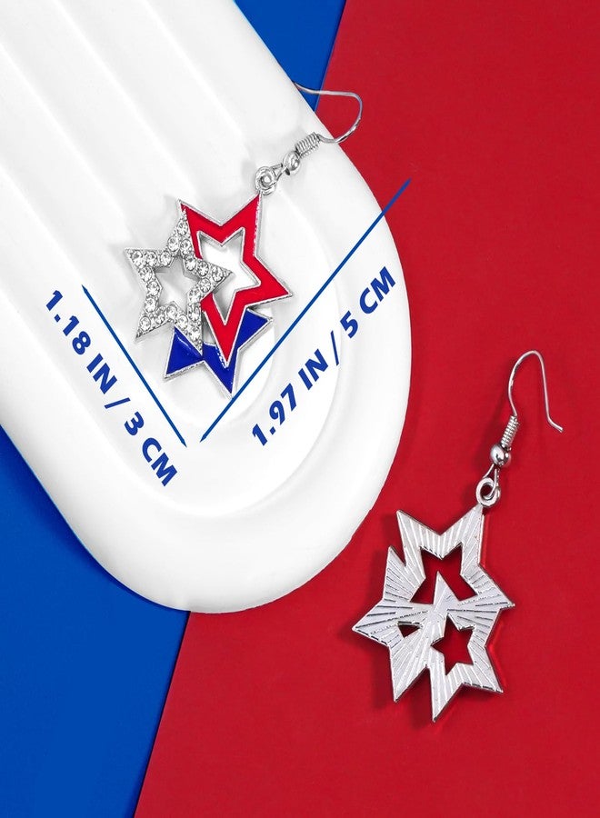 Nanafast Patriotic 4th of July Earrings for Women Red White Blue Patriotic Earrings American Flag Star Earring for Independence Day Gifts-Alloy Star - Image 5