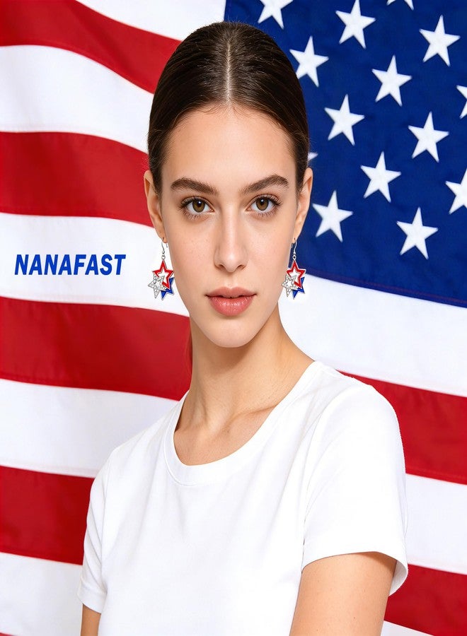 Nanafast Patriotic 4th of July Earrings for Women Red White Blue Patriotic Earrings American Flag Star Earring for Independence Day Gifts-Alloy Star - Image 4