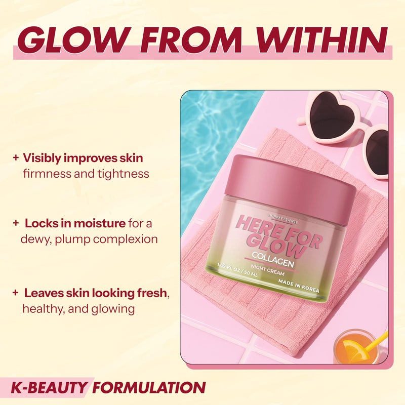 Sunday Essence Collagen Night Cream - Dermatologist Tested, Korean Skin Care, Anti-Aging - Hydrating Moisturizer, Retains Moisture - Vegan, Non- GMO, Clean Beauty, 95% Natural - 1.69 Fl Oz - Image 2