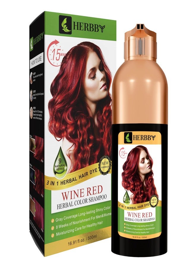 HERBBY Hair Color Shampoo for Gray Hair Coverage&Color Transform with 9 Herbal Extracts -Long Lasting(6-8 Weeks),Shiny,Evenly Colored,Instant Hair Dye Shampoo&Conditioner, 500 Ml (WINE RED COLOR) - Image 1