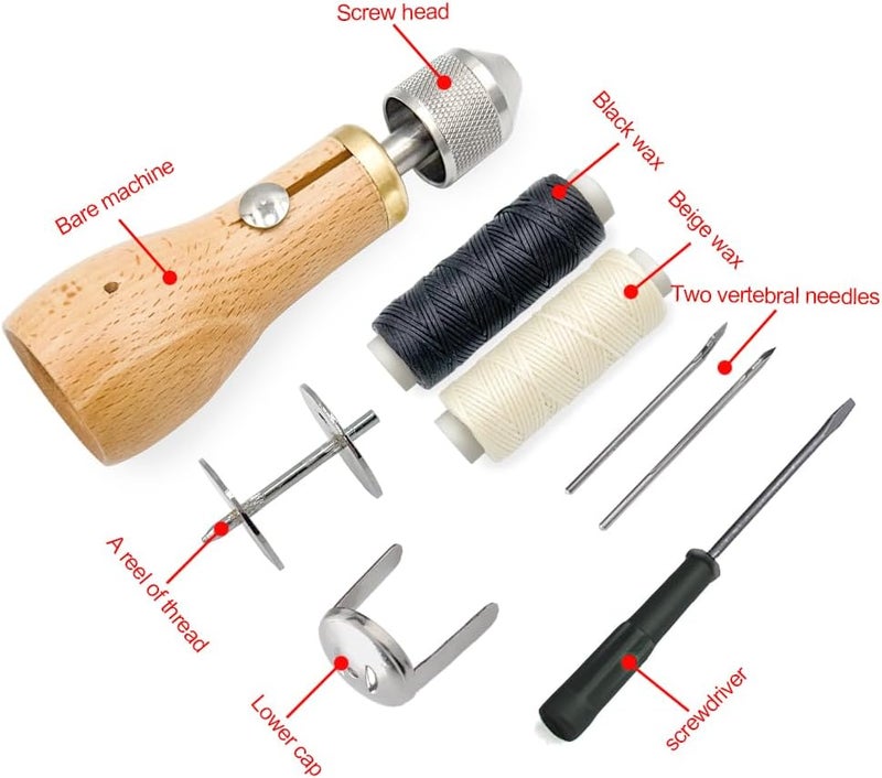 Co-link Professional Sewing Awl Hand Stitcher Repair Tool Kit for Leather and Heavy Fabrics with 2PCS Needles, 1PC Coil and Yarn/Threads - Image 2