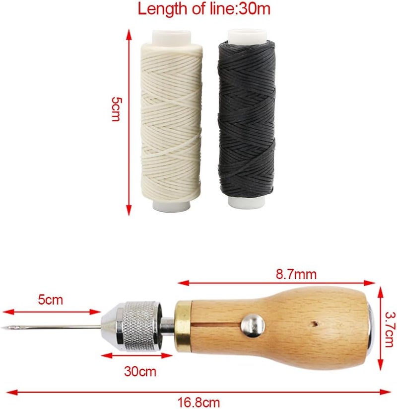 Co-link Professional Sewing Awl Hand Stitcher Repair Tool Kit for Leather and Heavy Fabrics with 2PCS Needles, 1PC Coil and Yarn/Threads - Image 3