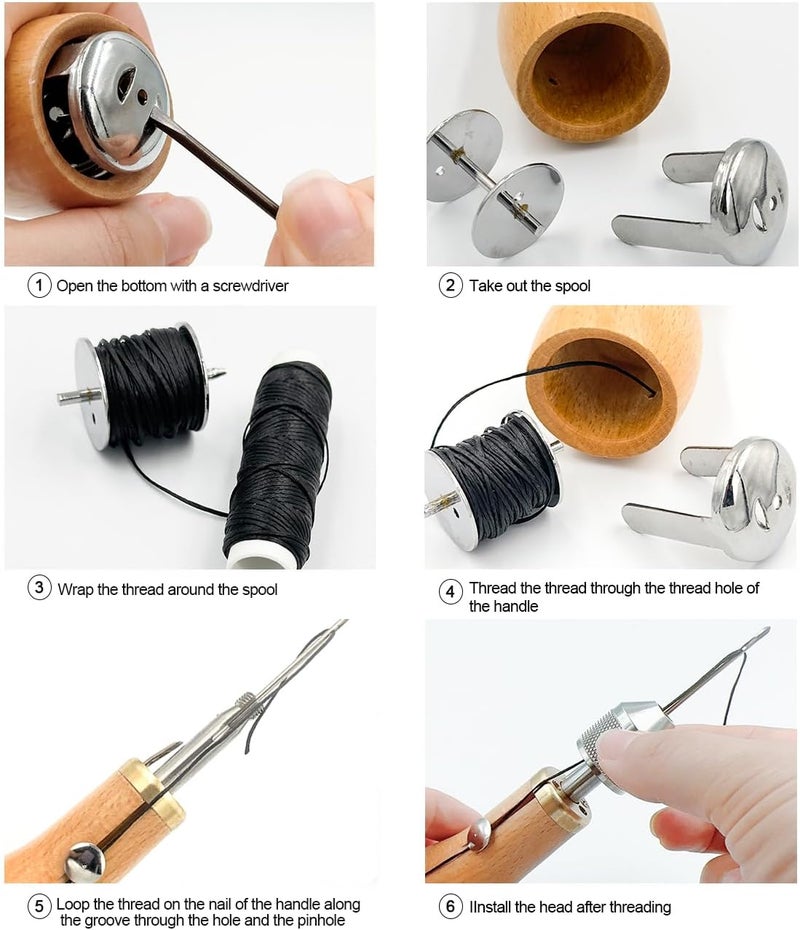 Co-link Professional Sewing Awl Hand Stitcher Repair Tool Kit for Leather and Heavy Fabrics with 2PCS Needles, 1PC Coil and Yarn/Threads - Image 4