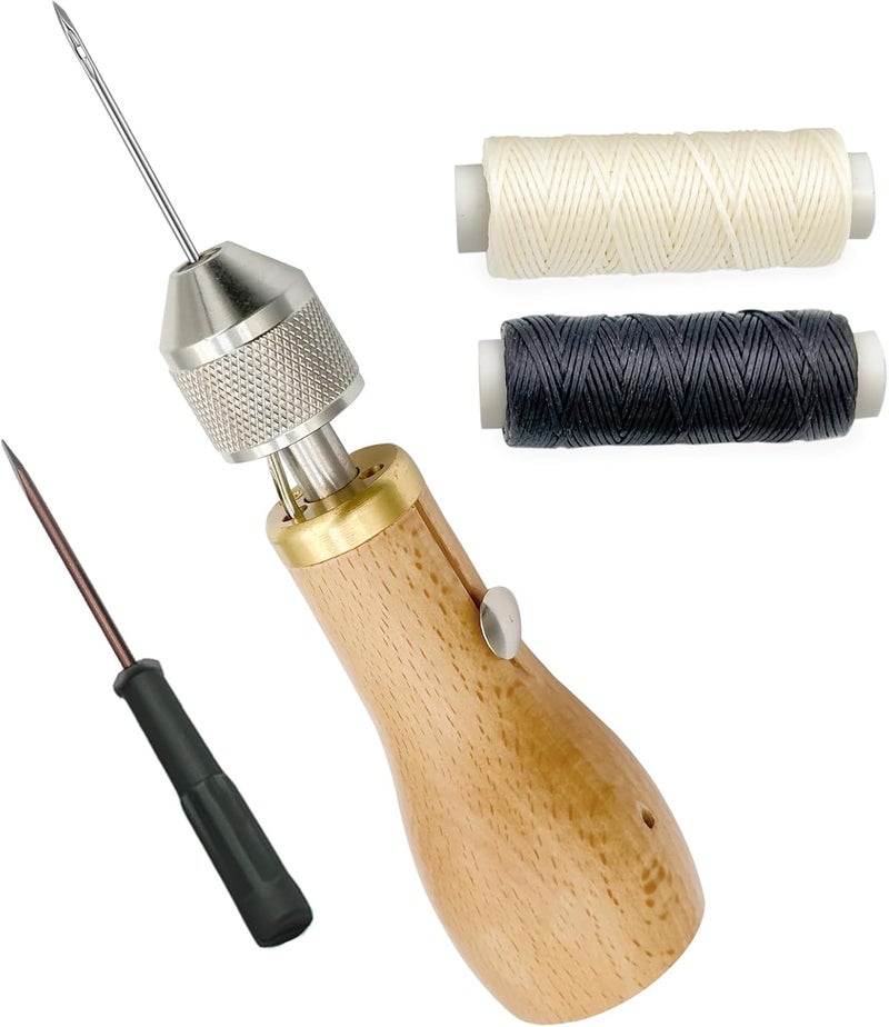 Co-link Professional Sewing Awl Hand Stitcher Repair Tool Kit for Leather and Heavy Fabrics with 2PCS Needles, 1PC Coil and Yarn/Threads - Image 1