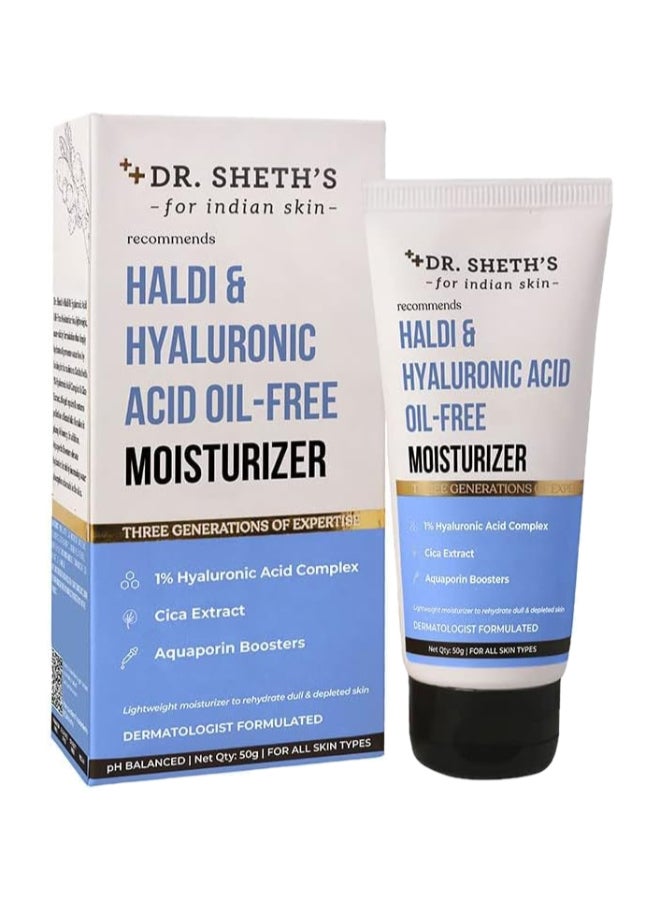 Dr. Sheth's Dr. Sheth’s Haldi And Hyaluronic Acid Oil-Free Moisturizer | Lightweight Moisturiser to Rehydrate Dull Skin | 1% Hyaluronic Acid, Cica Extract And Aquaporin Boosters | Women And Men | 50g - Image 1