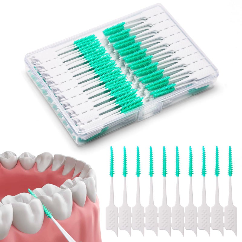 ACSKD 300 Pieces Interdental Brushes,Braces Brush with Silicone Head,Dental Tooth Flossing Toothpick Cleaners Tooth Tool, Green - Image 1