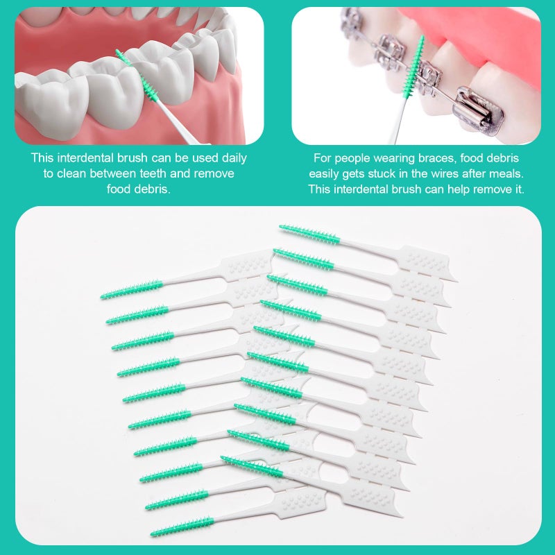 ACSKD 300 Pieces Interdental Brushes,Braces Brush with Silicone Head,Dental Tooth Flossing Toothpick Cleaners Tooth Tool, Green - Image 4