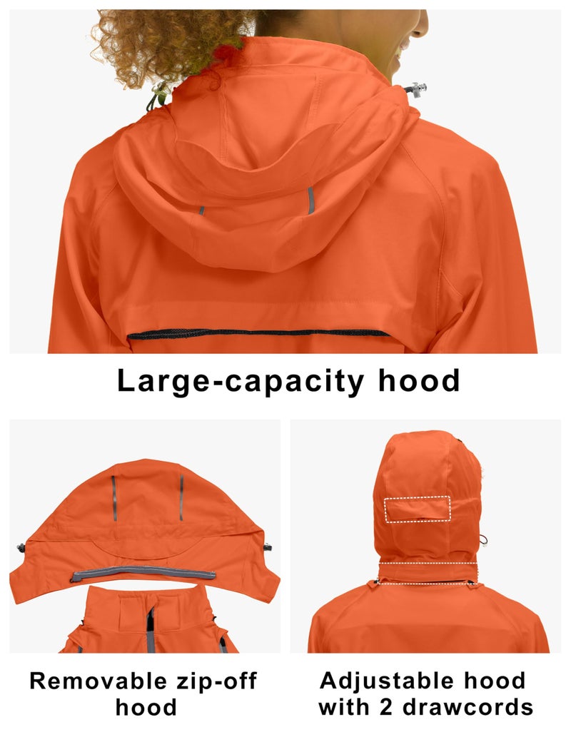 Little Donkey Andy Women's Lightweight Waterproof Cycling Jacket with Removable Sleeves & Hood for Biking Running Golf Orange S - Image 5
