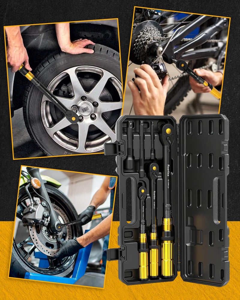 Roartisa 6PCS Torque Wrench Set - 1/4 & 3/8 & 1/2-Inch Drive Click Torque Wrenches - Â±3% Accuracy Dual-Scales 72 Teeth Dual-Direction Adjustable Torque Wrench for Bicycle, Motorcycle, Car Maintenance - Image 2