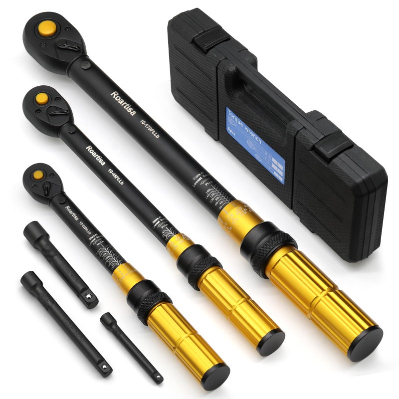 Roartisa 6PCS Torque Wrench Set - 1/4 & 3/8 & 1/2-Inch Drive Click Torque Wrenches - Â±3% Accuracy Dual-Scales 72 Teeth Dual-Direction Adjustable Torque Wrench for Bicycle, Motorcycle, Car Maintenance - Image 1
