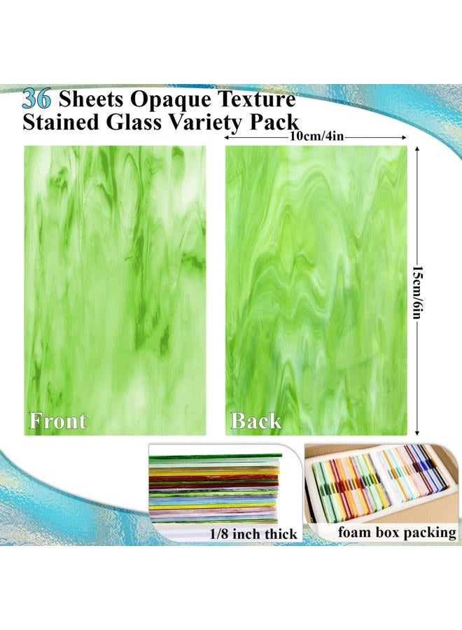 UZLU 36 Sheets Opaque Stained Glass Bulk Variety Pack, 4 x 6 Inch Mosaic Glass Tiles for Crafts, Assorted Colors Cathedral Art Glasses Sheets for Stained Glass Making Projects - Image 2