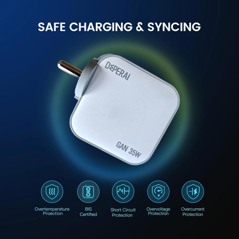 DeperAI 35W Dual Port GaN III Fast Charger A+C - MFi Certified, PD3.0 & UFCS Support iPhone, iPad, Android Devices (White and Grey) - Image 5